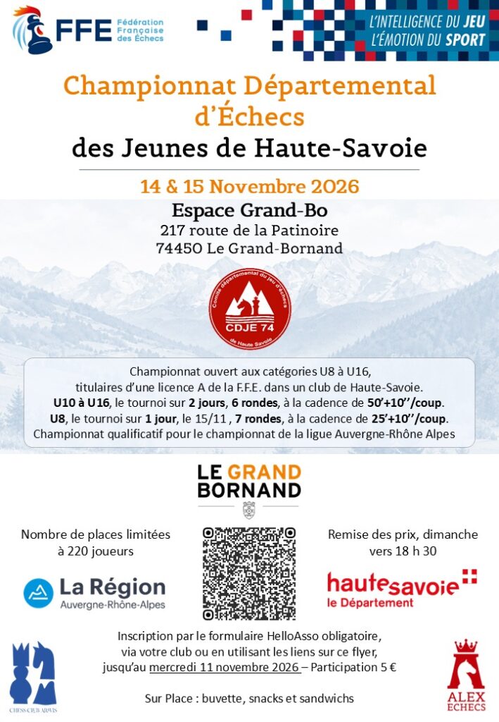 Inscriptions ouvertes – Championnat Départemental d’Échecs Jeunes de Haute-Savoie 2026/2027